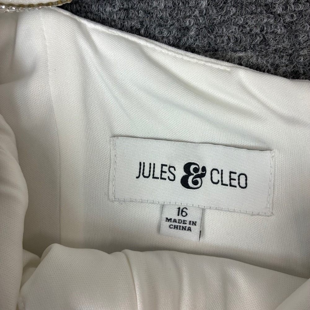 Jules & Cleo White Ruched Surplice Cocktail Dress Rhinestone Straps Size 16 - Picture 4 of 11